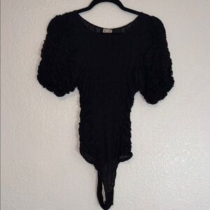 Free People Black Textured Bodysuit